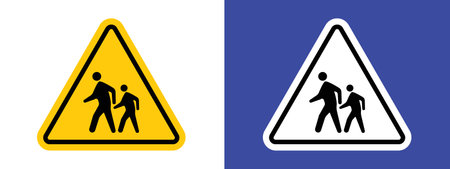School crossing sign logo sign vector outline in black and white colorのイラスト素材