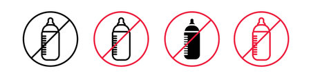 Feeding bottle forbidden icon logo sign vector outline in black and white colorのイラスト素材