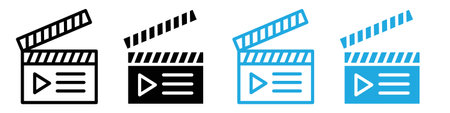 Film editing icon logo sign vector outline in black and white colorのイラスト素材