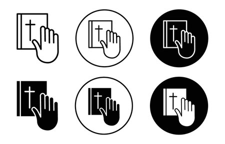 Hand in Bible icon logo sign vector outline in black and white colorのイラスト素材