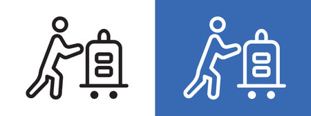 Bellboy with luggage cart icon logo sign vector outline in black and white colorのイラスト素材