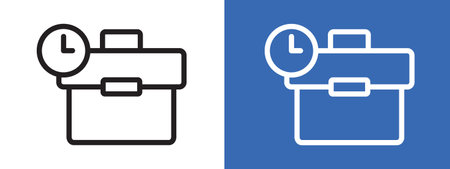 Briefcase with clock icon logo sign vector outline in black and white colorのイラスト素材