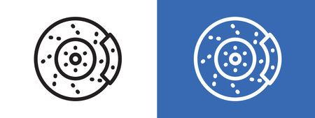 Car brake disk with caliper icon logo sign vector outline in black and white colorのイラスト素材