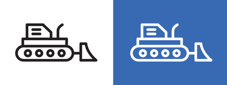 Bulldozer icon logo sign vector outline in black and white colorのイラスト素材
