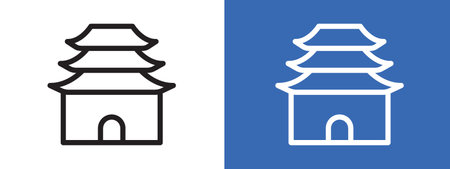 Chinese temple icon logo sign vector outline in black and white colorのイラスト素材