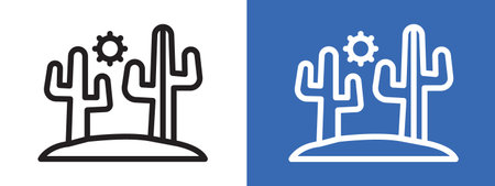Desert cactus icon logo sign vector outline in black and white colorのイラスト素材