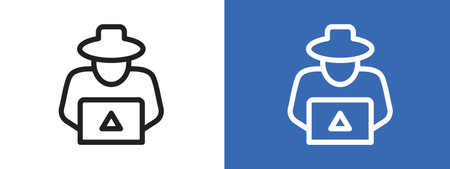 Cyber crime icon logo sign vector outline in black and white colorのイラスト素材