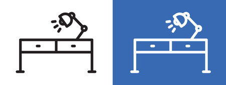 Desk with lamp icon logo sign vector outline in black and white colorのイラスト素材