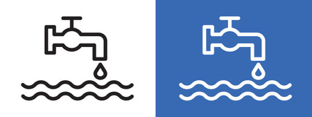 Faucet tap water icon logo sign vector outline in black and white colorのイラスト素材