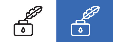 Ink and quill icon logo sign vector outline in black and white colorのイラスト素材