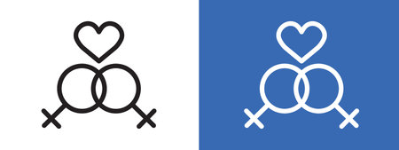 lesbian relationship icon logo sign vector outline in black and white colorのイラスト素材