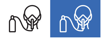 Person with oxygen mask icon logo sign vector outline in black and white colorのイラスト素材