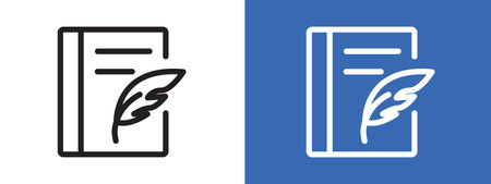 Quill pen and notebook page icon logo sign vector outline in black and white colorのイラスト素材