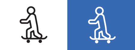 skateboarding icon logo sign vector outline in black and white colorのイラスト素材