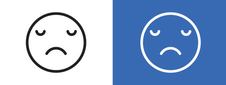 Sad, upset or lonely emoticon icon logo sign vector outline in black and white colorのイラスト素材