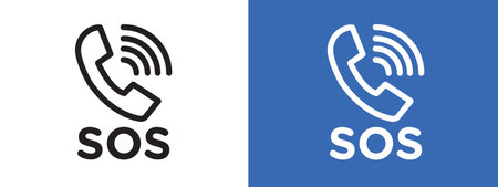 SOS Emergency icon logo sign vector outline in black and white colorのイラスト素材