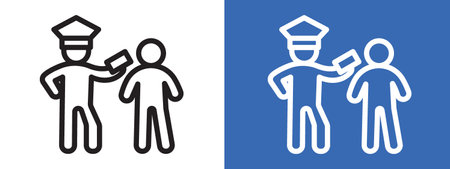 Police officer giving fine icon logo sign vector outline in black and white colorのイラスト素材