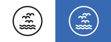 Sea with seagull icon logo sign vector outline in black and white colorのイラスト素材