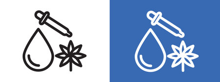 CBD oil drop icon logo sign vector outline in black and white colorのイラスト素材