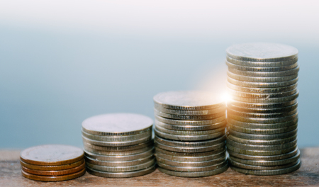 Coins are stacked.Saving money concept.