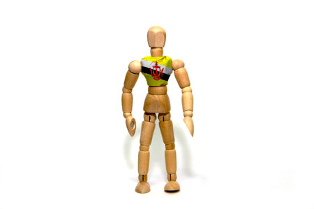 Wooden puppet with Brunei flag on bodyの写真素材