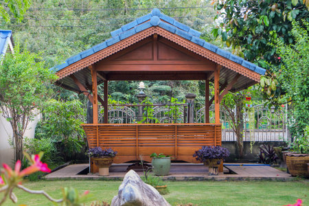 Wooden gazebo in Thai stylesの写真素材