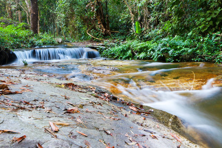 Beautiful waterfalls in green forest, Monthathan waterfall, Chiengmai, Thailandの写真素材