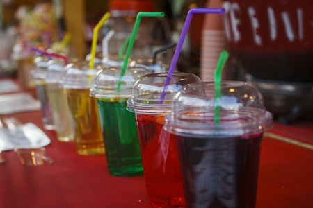 Lemonade, a refreshing drink in a plastic cup. Street foodの写真素材