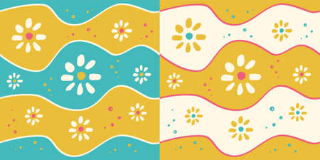 Color ornament hand drawing repeating elements. flowers and dotsのイラスト素材