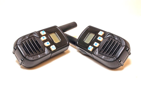 Two Hand-held radio stations, isolated on the white backgroundの写真素材