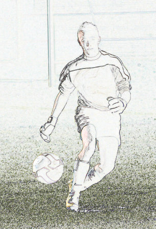 Soccer player with ball computer graphicsの写真素材