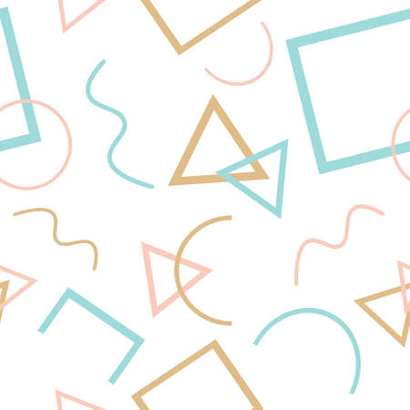 abstract seamless pattern of triangles, squares, circles and lines on a white backgroundのイラスト素材