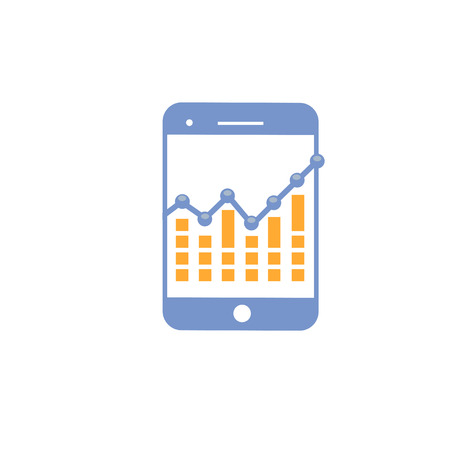 smartphone with digital analytic data apps, digital chart symbol smartphone appsのイラスト素材