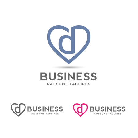 Letter d heart icon design template elements,elegant letter d with heart outlines vectorのイラスト素材