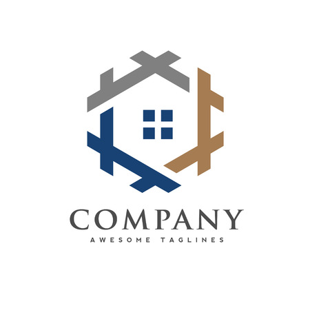 Hexagon house logo vector, creative Real Estate logo, Property and Construction Logo design Vector, colorful homes logo conceptのイラスト素材