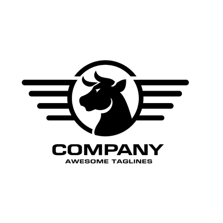 Bull head circle vector logo concept illustration, Buffalo head circle and wings lines logo, Bull head black shield logo. bull Animal logo sign, Taurus head logoのイラスト素材