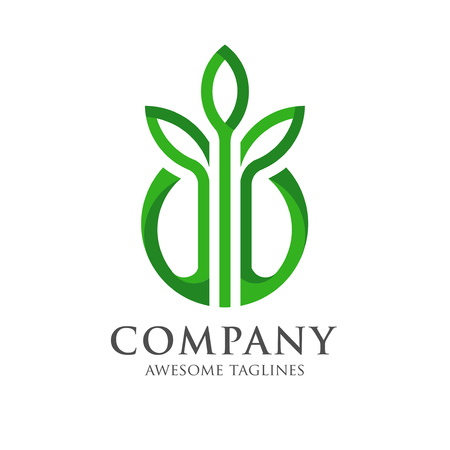 Design shape leaf logo and circle green color, Leaf logo eco graphic creative templateのイラスト素材