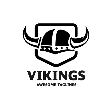 Viking helmet logo vector. Flat illustration of viking helmet  and shield logo vectorのイラスト素材