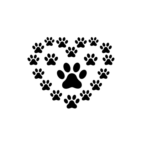 Pet paw love logo, Animal footprint with heart around logoのイラスト素材