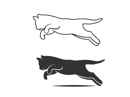 kitten jumping line sketch in black and white color Vector illustrationのイラスト素材