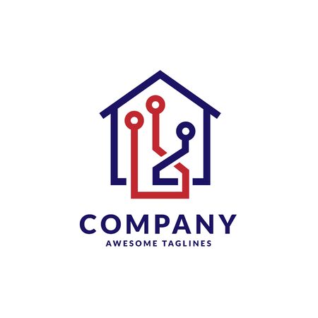 tech home vector logo template. modern smart house technology systemのイラスト素材