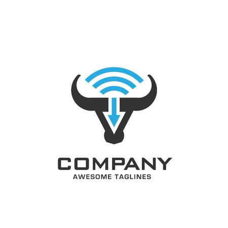 Bull head power vector with WiFi and arrow logo concept illustrationのイラスト素材