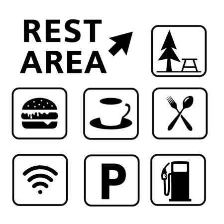 rest area sign vector illustration,Set of symbols for urban areas, Professional icon set in flat color styleのイラスト素材