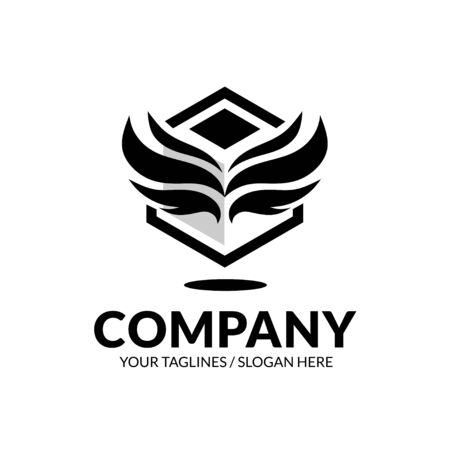 creative Wing logo with square black box background vector templateのイラスト素材