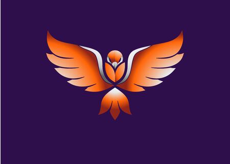 abstract flying bird red color logo vector conceptのイラスト素材
