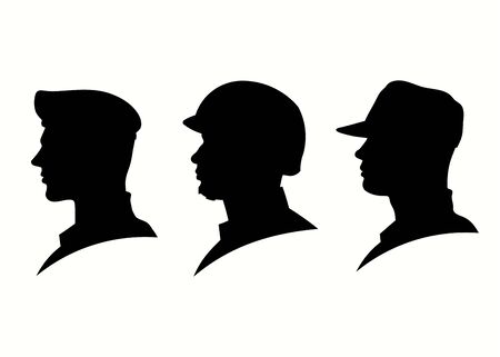 silhouette of military head illustration, Military Man Soldier Side Viewのイラスト素材