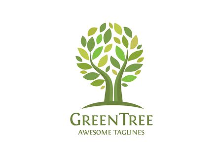 creative abstract circle tree with green leaves vector illustrationのイラスト素材