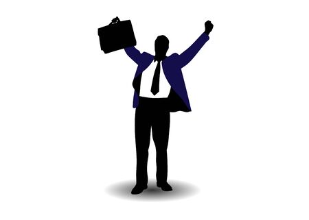 silhouette of A successful business man carries bags and hands upのイラスト素材