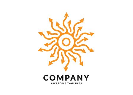 Creative geometric sun circle concept. rays out of arrows. Stock Vector illustration isolated on white background.のイラスト素材