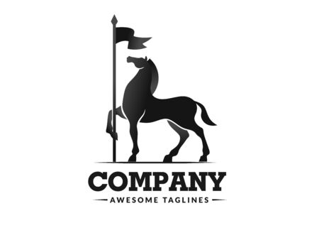 horse with flag creative logo design template illustrationのイラスト素材